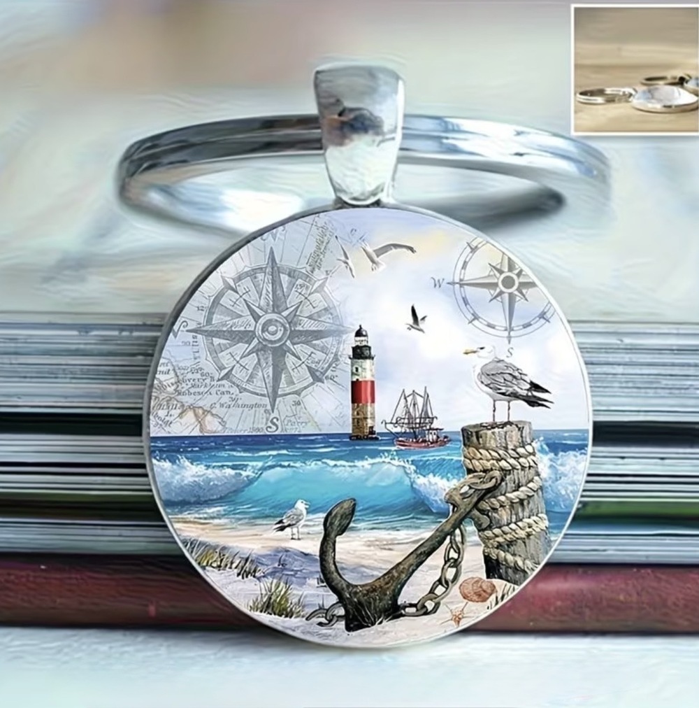 3/$25 Coastal Lighthouse And Anchor Nautical Compass Rose Ocean Keychain NEW